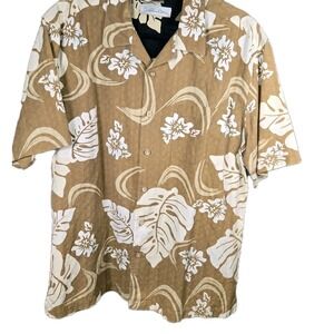 Quiksilver Edition Mens Large Tan Tropical‎ Floral Cotton Button Down Shirt L